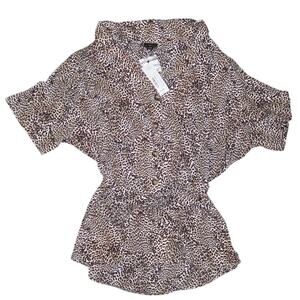 NWT Leopard Animal Print Top Tie Waist  Button Tunic Blouse Worthington Cheetah